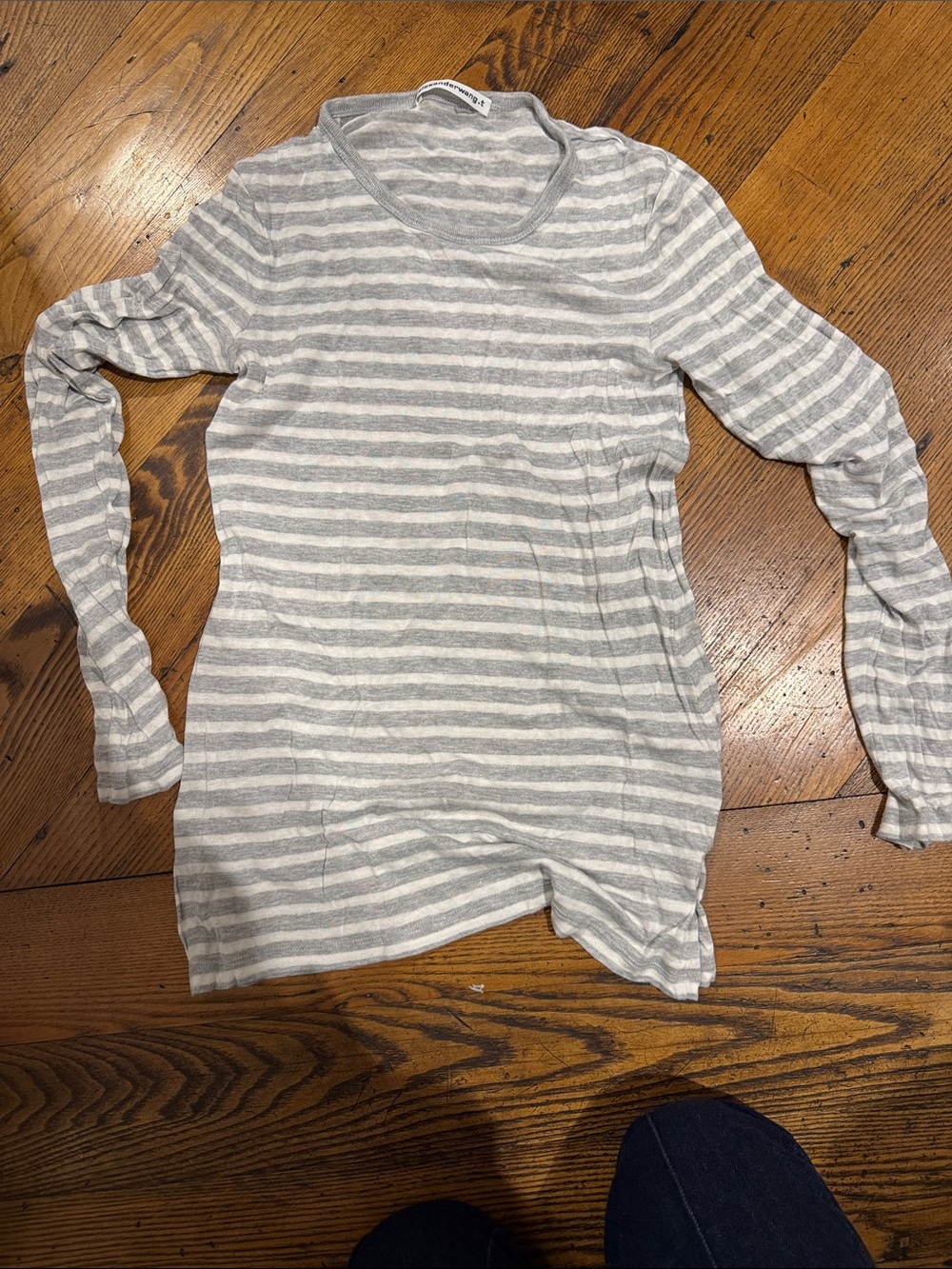 Alexander Wang Gray and White Striped Crew Neck Tee